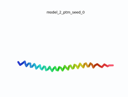 Morph of the top 5 ranked AlphaFold2 models of SARS-CoV-2 Protein ORF6, rainbow color coded N-C (blue to red).