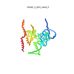 Morph of the top 5 ranked AlphaFold2 models of SARS-CoV-2 Protein N, rainbow color coded N-C (blue to red).