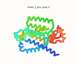 Morph of the top 5 ranked AlphaFold2 models of SARS-CoV-2 Protein NSP6, rainbow color coded N-C (blue to red).