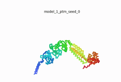 Morph of the top 5 ranked AlphaFold2 models of SARS-CoV-2 Protein NSP4, rainbow color coded N-C (blue to red).